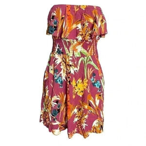 Express Gauze Botanical Floral Ruffled Tube Mini Dress